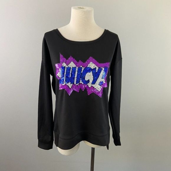 JUICY COUTURE Black Polyester‎ Sequin Logo Sweater - Picture 2 of 8